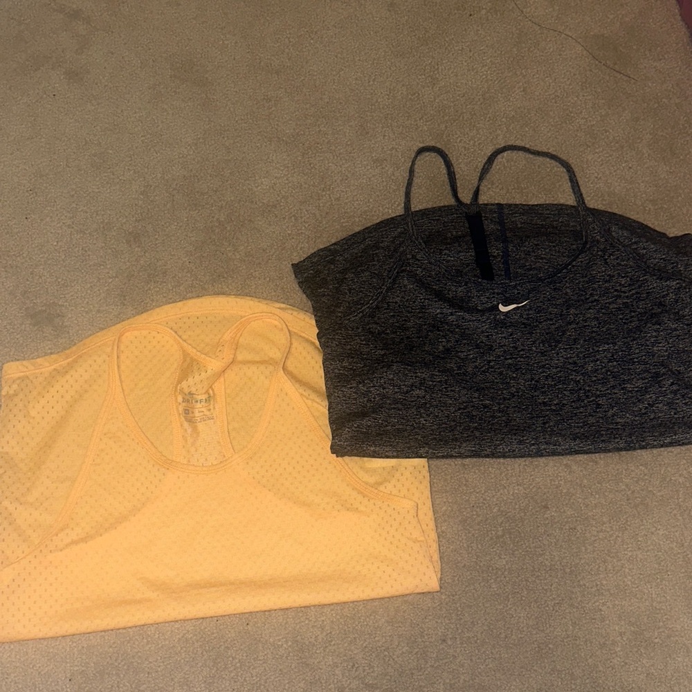 Nike Women's Charcoal and Soft Yellow Camisoles